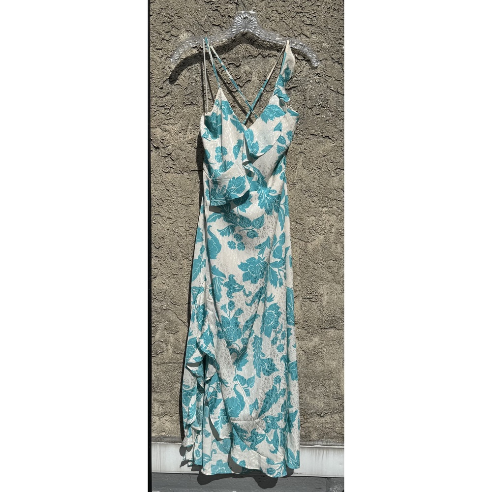 Mango Turquoise and White Print Ruffle Jacky Dress Size 6 - Picture 3 of 5